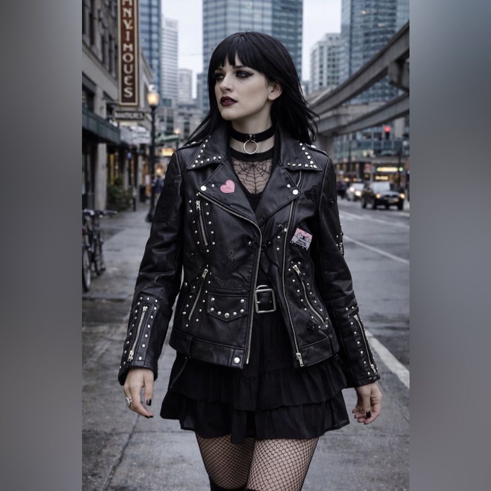 Rocawear Women's Classic Rockabilly Punk Goth Style Leather Jacket